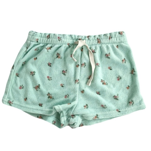 H&M Floral Mint Green Terry Cloth Shorts - Picture 1 of 1